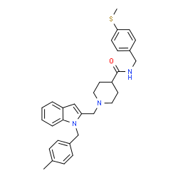 ChemSpider 2D Image | 1-{[1-(4-Methylbenzyl)-1H-indol-2-yl]methyl}-N-[4-(methylsulfanyl)benzyl]-4-piperidinecarboxamide | C31H35N3OS
