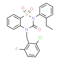 ChemSpider 2D Image | 4-(2-Chloro-6-fluorobenzyl)-2-(2-ethylphenyl)-2H-1,2,4-benzothiadiazin-3(4H)-one 1,1-dioxide | C22H18ClFN2O3S