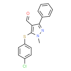 ChemSpider 2D Image | 5-[(4-Chlorophenyl)sulfanyl]-1-methyl-3-phenyl-1H-pyrazole-4-carbaldehyde | C17H13ClN2OS