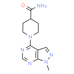 ChemSpider 2D Image | 1-(1-Methyl-1H-pyrazolo[3,4-d]pyrimidin-4-yl)-4-piperidinecarboxamide | C12H16N6O
