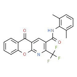 ChemSpider 2D Image | N-(2,6-Dimethylphenyl)-5-oxo-2-(trifluoromethyl)-5H-chromeno[2,3-b]pyridine-3-carboxamide | C22H15F3N2O3