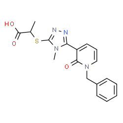 ChemSpider 2D Image | 2-{[5-(1-Benzyl-2-oxo-1,2-dihydro-3-pyridinyl)-4-methyl-4H-1,2,4-triazol-3-yl]sulfanyl}propanoic acid | C18H18N4O3S