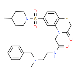 ChemSpider 2D Image | N-{2-[Benzyl(methyl)amino]ethyl}-2-{6-[(4-methyl-1-piperidinyl)sulfonyl]-3-oxo-2,3-dihydro-4H-1,4-benzothiazin-4-yl}acetamide | C26H34N4O4S2