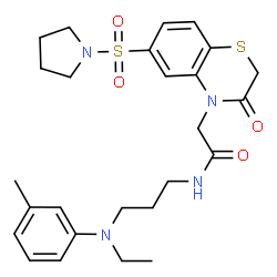 ChemSpider 2D Image | N-{3-[Ethyl(3-methylphenyl)amino]propyl}-2-[3-oxo-6-(1-pyrrolidinylsulfonyl)-2,3-dihydro-4H-1,4-benzothiazin-4-yl]acetamide | C26H34N4O4S2