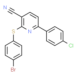 ChemSpider 2D Image | 2-[(4-Bromophenyl)sulfanyl]-6-(4-chlorophenyl)nicotinonitrile | C18H10BrClN2S