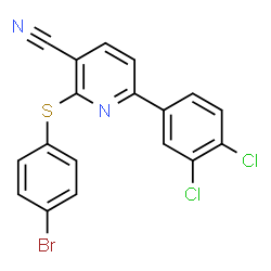 ChemSpider 2D Image | 2-[(4-Bromophenyl)sulfanyl]-6-(3,4-dichlorophenyl)nicotinonitrile | C18H9BrCl2N2S