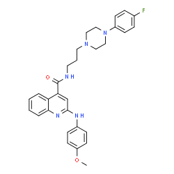 ChemSpider 2D Image | N-{3-[4-(4-Fluorophenyl)-1-piperazinyl]propyl}-2-[(4-methoxyphenyl)amino]-4-quinolinecarboxamide | C30H32FN5O2