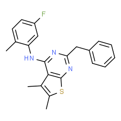 ChemSpider 2D Image | 2-Benzyl-N-(5-fluoro-2-methylphenyl)-5,6-dimethylthieno[2,3-d]pyrimidin-4-amine | C22H20FN3S