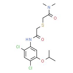 ChemSpider 2D Image | 2-({2-[(2,4-Dichloro-5-isopropoxyphenyl)amino]-2-oxoethyl}sulfanyl)-N,N-dimethylacetamide | C15H20Cl2N2O3S