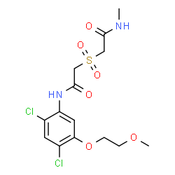ChemSpider 2D Image | 2-[(2-{[2,4-Dichloro-5-(2-methoxyethoxy)phenyl]amino}-2-oxoethyl)sulfonyl]-N-methylacetamide | C14H18Cl2N2O6S