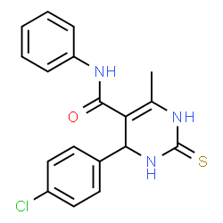 ChemSpider 2D Image | 5-pyrimidinecarboxamide, 6-(4-chlorophenyl)-1,6-dihydro-2-mercapto-4-methyl-N-phenyl- | C18H16ClN3OS