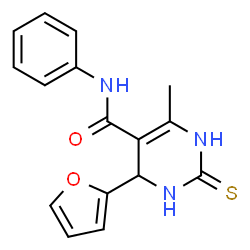 ChemSpider 2D Image | 4-(2-Furyl)-6-methyl-N-phenyl-2-thioxo-1,2,3,4-tetrahydro-5-pyrimidinecarboxamide | C16H15N3O2S