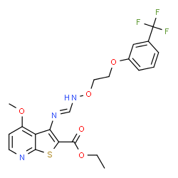 ChemSpider 2D Image | Ethyl 4-methoxy-3-{(E)-[({2-[3-(trifluoromethyl)phenoxy]ethoxy}amino)methylene]amino}thieno[2,3-b]pyridine-2-carboxylate | C21H20F3N3O5S