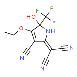 ChemSpider 2D Image | [3-Cyano-4-ethoxy-5-hydroxy-5-(trifluoromethyl)-1,5-dihydro-2H-pyrrol-2-ylidene]malononitrile | C11H7F3N4O2