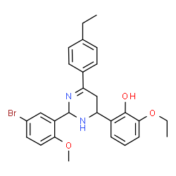 ChemSpider 2D Image | 2-[2-(5-Bromo-2-methoxyphenyl)-6-(4-ethylphenyl)-2,3,4,5-tetrahydro-4-pyrimidinyl]-6-ethoxyphenol | C27H29BrN2O3