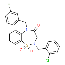 ChemSpider 2D Image | 2-(2-Chlorobenzyl)-5-(3-fluorobenzyl)-2,3-dihydro-1,2,5-benzothiadiazepin-4(5H)-one 1,1-dioxide | C22H18ClFN2O3S