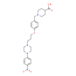 ChemSpider 2D Image | 1-(4-{3-[4-(4-Nitrophenyl)-1-piperazinyl]propoxy}benzyl)-4-piperidinecarboxylic acid | C26H34N4O5