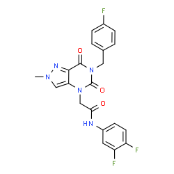 ChemSpider 2D Image | N-(3,4-Difluorophenyl)-2-[6-(4-fluorobenzyl)-2-methyl-5,7-dioxo-2,5,6,7-tetrahydro-4H-pyrazolo[4,3-d]pyrimidin-4-yl]acetamide | C21H16F3N5O3