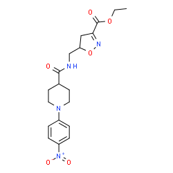 ChemSpider 2D Image | Ethyl 5-[({[1-(4-nitrophenyl)-4-piperidinyl]carbonyl}amino)methyl]-4,5-dihydro-1,2-oxazole-3-carboxylate | C19H24N4O6