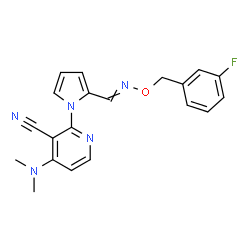 ChemSpider 2D Image | 4-(Dimethylamino)-2-[2-({[(3-fluorobenzyl)oxy]imino}methyl)-1H-pyrrol-1-yl]nicotinonitrile | C20H18FN5O