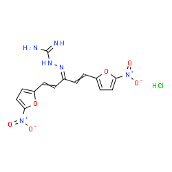 ChemSpider 2D Image | 1-(3-(5-nitro-2-furyl)-1-(2-(5-nitro-2-furyl)vinyl)allylideneamino)guanidine hydrochloride | C14H13ClN6O6