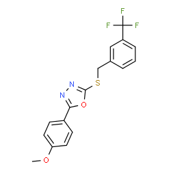 ChemSpider 2D Image | 2-(4-Methoxyphenyl)-5-{[3-(trifluoromethyl)benzyl]sulfanyl}-1,3,4-oxadiazole | C17H13F3N2O2S