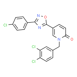 ChemSpider 2D Image | 5-[3-(4-Chlorophenyl)-1,2,4-oxadiazol-5-yl]-1-(3,4-dichlorobenzyl)-2(1H)-pyridinone | C20H12Cl3N3O2