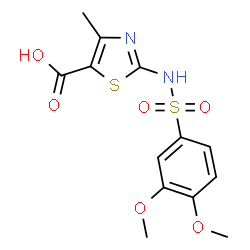 ChemSpider 2D Image | 2-{[(3,4-Dimethoxyphenyl)sulfonyl]amino}-4-methyl-1,3-thiazole-5-carboxylic acid | C13H14N2O6S2