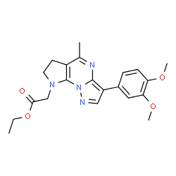 ChemSpider 2D Image | Ethyl [3-(3,4-dimethoxyphenyl)-5-methyl-6,7-dihydro-8H-pyrazolo[1,5-a]pyrrolo[3,2-e]pyrimidin-8-yl]acetate | C21H24N4O4