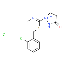 ChemSpider 2D Image | 1-[(Z)-[(2-Chlorobenzyl)sulfanyl](methylimino)methyl]-3-oxopyrazolidin-1-ium chloride | C12H15Cl2N3OS