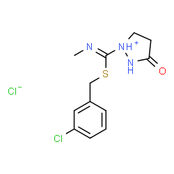 ChemSpider 2D Image | 1-[(Z)-[(3-Chlorobenzyl)sulfanyl](methylimino)methyl]-3-oxopyrazolidin-1-ium chloride | C12H15Cl2N3OS