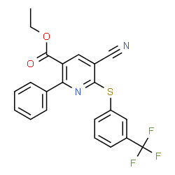 ChemSpider 2D Image | Ethyl 5-cyano-2-phenyl-6-{[3-(trifluoromethyl)phenyl]sulfanyl}nicotinate | C22H15F3N2O2S