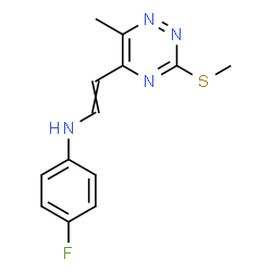 ChemSpider 2D Image | 4-Fluoro-N-{2-[6-methyl-3-(methylsulfanyl)-1,2,4-triazin-5-yl]vinyl}aniline | C13H13FN4S