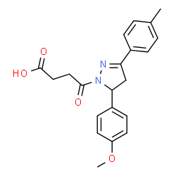 ChemSpider 2D Image | 4-[5-(4-Methoxyphenyl)-3-(4-methylphenyl)-4,5-dihydro-1H-pyrazol-1-yl]-4-oxobutanoic acid | C21H22N2O4