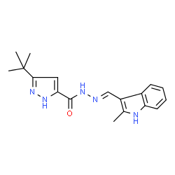 ChemSpider 2D Image | 3-tert-Butyl-N'-[(E)-(2-methyl-1H-indol-3-yl)methylene]-1H-pyrazole-5-carbohydrazide | C18H21N5O