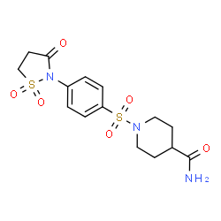 ChemSpider 2D Image | 1-{[4-(1,1-Dioxido-3-oxo-1,2-thiazolidin-2-yl)phenyl]sulfonyl}-4-piperidinecarboxamide | C15H19N3O6S2