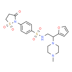 ChemSpider 2D Image | 4-(1,1-Dioxido-3-oxo-1,2-thiazolidin-2-yl)-N-[2-(2-furyl)-2-(4-methyl-1-piperazinyl)ethyl]benzenesulfonamide | C20H26N4O6S2