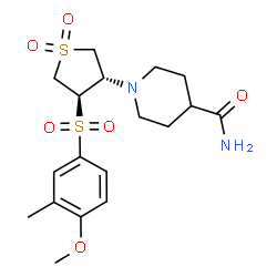 ChemSpider 2D Image | 1-{(3S,4R)-4-[(4-Methoxy-3-methylphenyl)sulfonyl]-1,1-dioxidotetrahydro-3-thiophenyl}-4-piperidinecarboxamide | C18H26N2O6S2