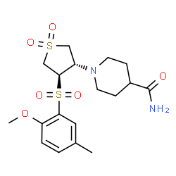 ChemSpider 2D Image | 1-{(3S,4R)-4-[(2-Methoxy-5-methylphenyl)sulfonyl]-1,1-dioxidotetrahydro-3-thiophenyl}-4-piperidinecarboxamide | C18H26N2O6S2
