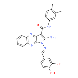 ChemSpider 2D Image | 2-Amino-1-[(E)-(3,4-dihydroxybenzylidene)amino]-N-(3,4-dimethylphenyl)-1H-pyrrolo[2,3-b]quinoxaline-3-carboxamide | C26H22N6O3