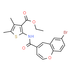ChemSpider 2D Image | Ethyl 2-{[(7-bromo-1-benzoxepin-4-yl)carbonyl]amino}-4,5-dimethyl-3-thiophenecarboxylate | C20H18BrNO4S