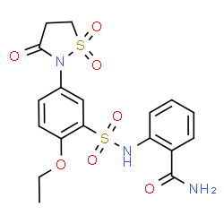 ChemSpider 2D Image | 2-({[5-(1,1-Dioxido-3-oxo-1,2-thiazolidin-2-yl)-2-ethoxyphenyl]sulfonyl}amino)benzamide | C18H19N3O7S2