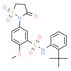 ChemSpider 2D Image | N-(2-tert-Butylphenyl)-5-(1,1-dioxido-3-oxo-1,2-thiazolidin-2-yl)-2-methoxybenzenesulfonamide | C20H24N2O6S2