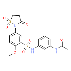 ChemSpider 2D Image | N-[3-({[5-(1,1-Dioxido-3-oxo-1,2-thiazolidin-2-yl)-2-methoxyphenyl]sulfonyl}amino)phenyl]acetamide | C18H19N3O7S2