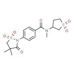 ChemSpider 2D Image | 4-(4,4-Dimethyl-1,1-dioxido-3-oxo-1,2-thiazolidin-2-yl)-N-(1,1-dioxidotetrahydro-3-thiophenyl)-N-methylbenzamide | C17H22N2O6S2