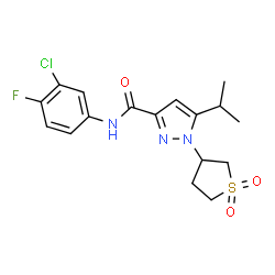 ChemSpider 2D Image | N-(3-Chloro-4-fluorophenyl)-1-(1,1-dioxidotetrahydro-3-thiophenyl)-5-isopropyl-1H-pyrazole-3-carboxamide | C17H19ClFN3O3S