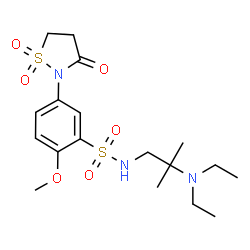 ChemSpider 2D Image | N-[2-(Diethylamino)-2-methylpropyl]-5-(1,1-dioxido-3-oxo-1,2-thiazolidin-2-yl)-2-methoxybenzenesulfonamide | C18H29N3O6S2