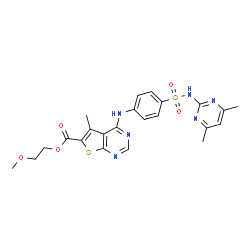 ChemSpider 2D Image | 2-Methoxyethyl 4-({4-[(4,6-dimethyl-2-pyrimidinyl)sulfamoyl]phenyl}amino)-5-methylthieno[2,3-d]pyrimidine-6-carboxylate | C23H24N6O5S2