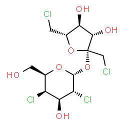 ChemSpider 2D Image | 1,6-Dichloro-1,6-dideoxy-beta-D-fructofuranosyl 2,4-dichloro-2,4-dideoxy-alpha-D-galactopyranoside | C12H18Cl4O7
