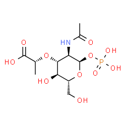 ChemSpider 2D Image | 2-Acetamido-3-O-[(1R)-1-carboxyethyl]-2-deoxy-1-O-phosphono-alpha-D-glucopyranose | C11H20NO11P